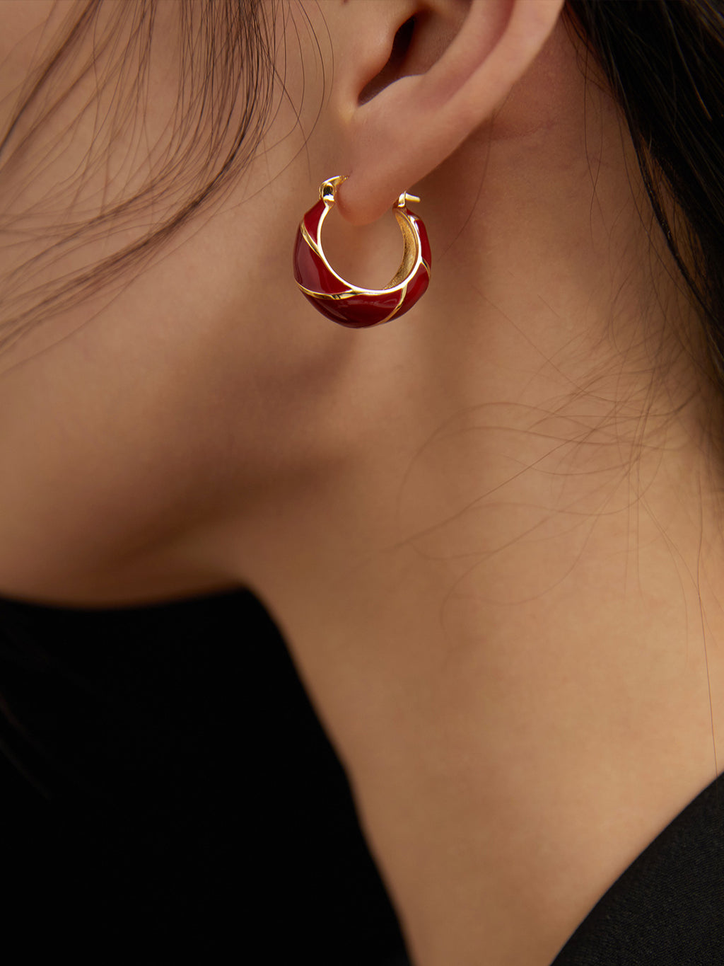 Red Enamel Circle Earrings — 18K Gold Vermeil | SENLORE