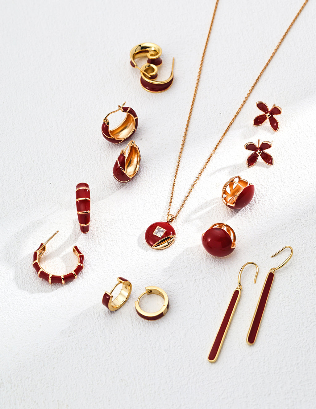 Red Enamel Circle Earrings — 18K Gold Vermeil | SENLORE
