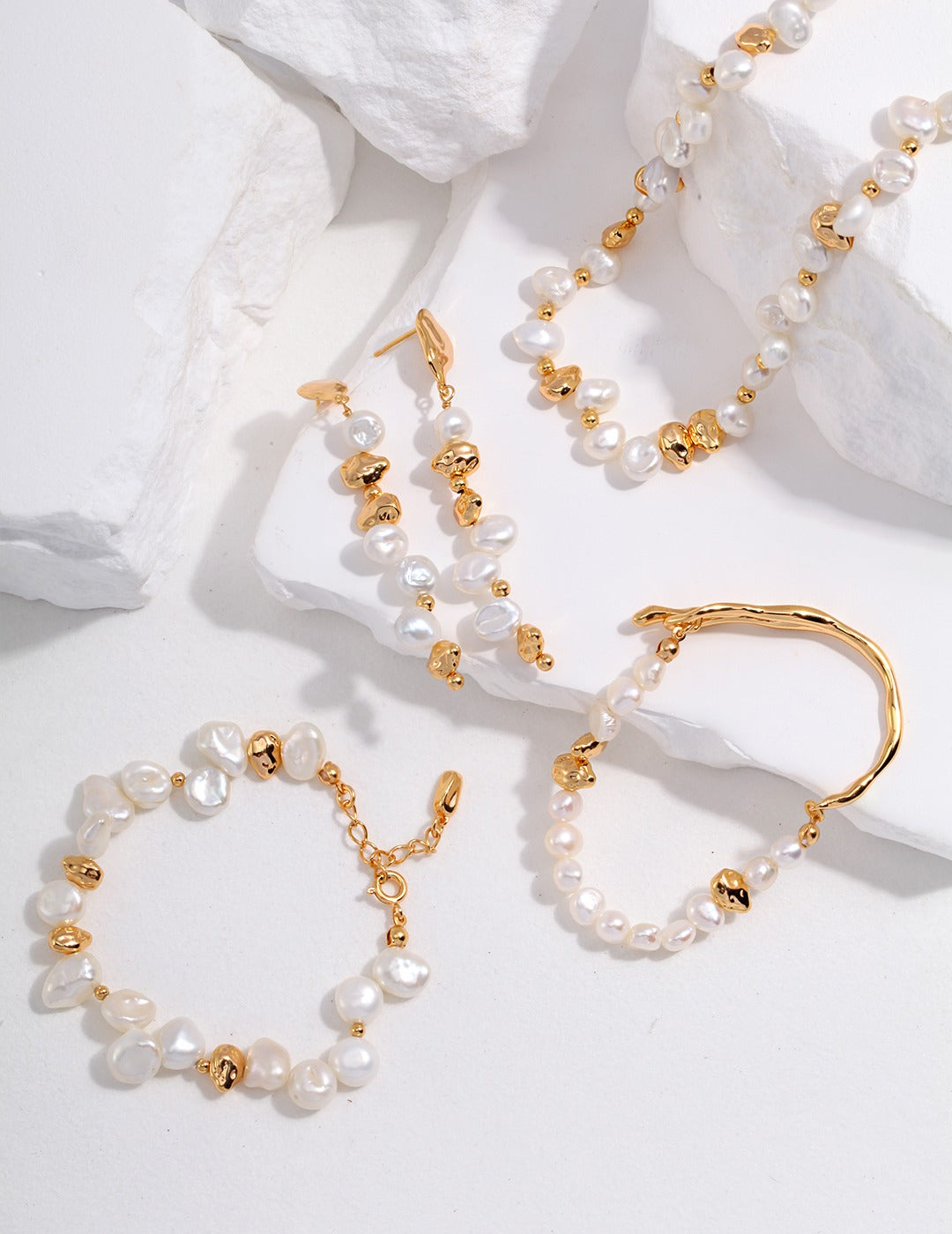 Raw Stone Pearl Necklace — 18K Gold Vermeil, natural freshwater pearl | SENLORE