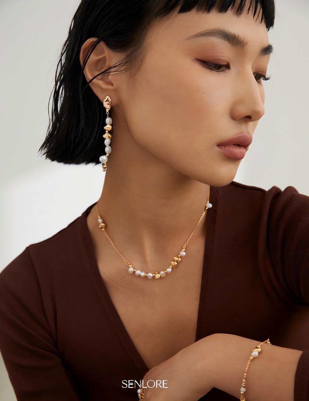 Raw Stone Pearl Necklace — 18K Gold Vermeil, natural freshwater pearl | SENLORE