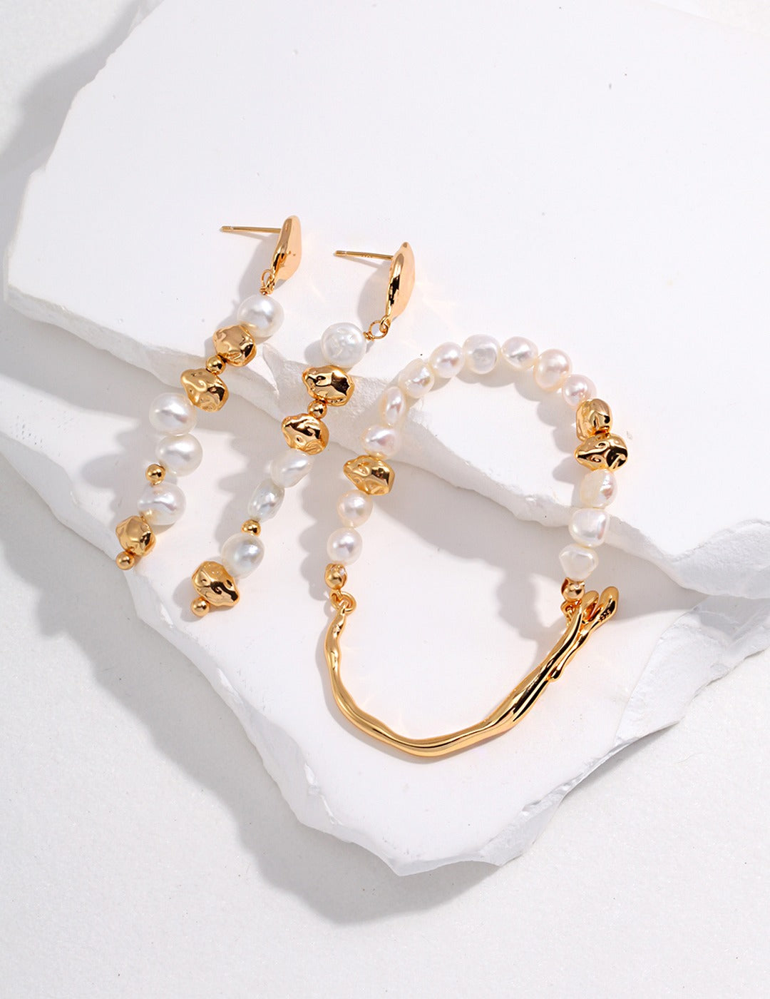 Raw Stone Pearl Necklace — 18K Gold Vermeil, natural freshwater pearl | SENLORE