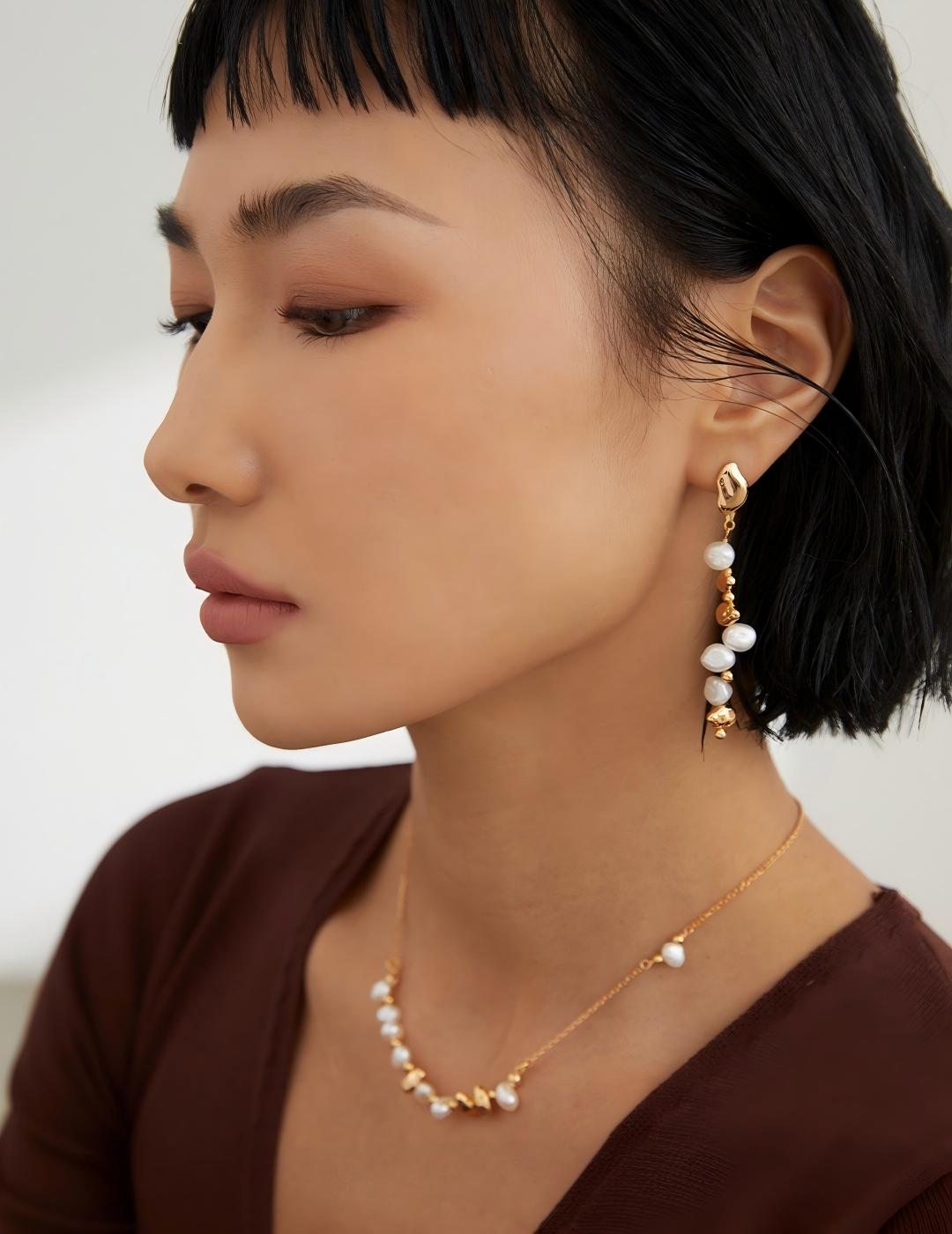 Raw Stone Pearl Necklace — 18K Gold Vermeil, natural freshwater pearl | SENLORE