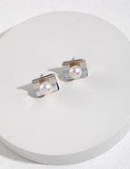 Square Pearl Stud Earrings — 18K Gold Vermeil, natural freshwater pearl | SENLORE