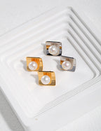 Square Pearl Stud Earrings — 18K Gold Vermeil, natural freshwater pearl | SENLORE