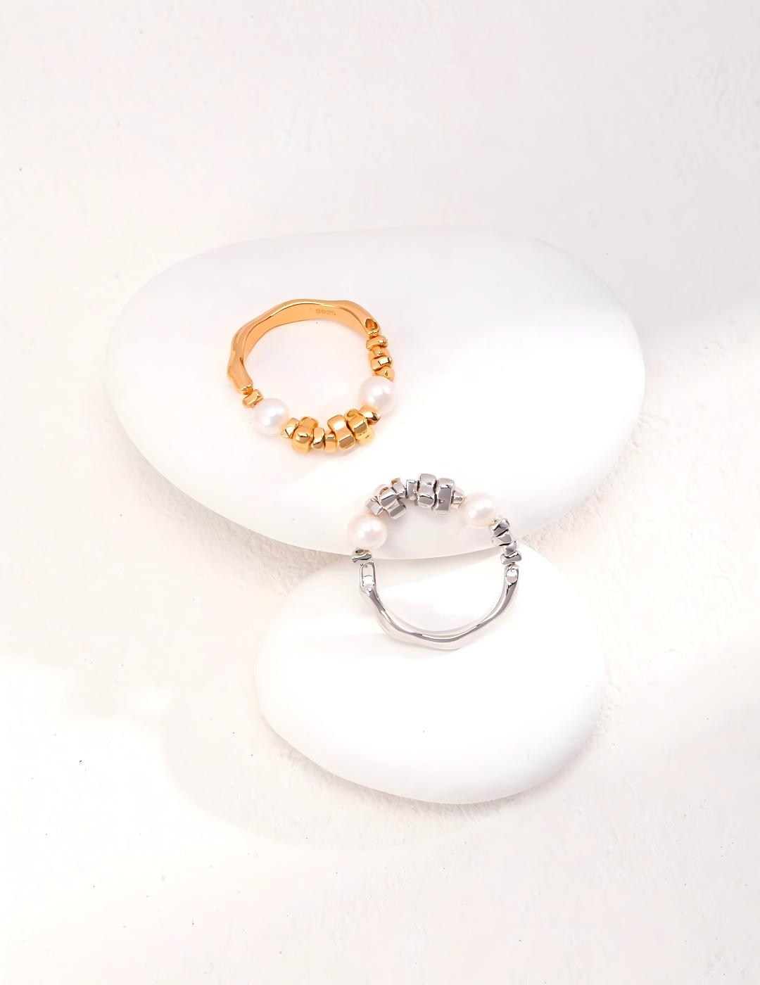 Broken Silver Pearl Ring — Sterling Silver, 18K Gold Vermeil, natural freshwater pearl | SENLORE