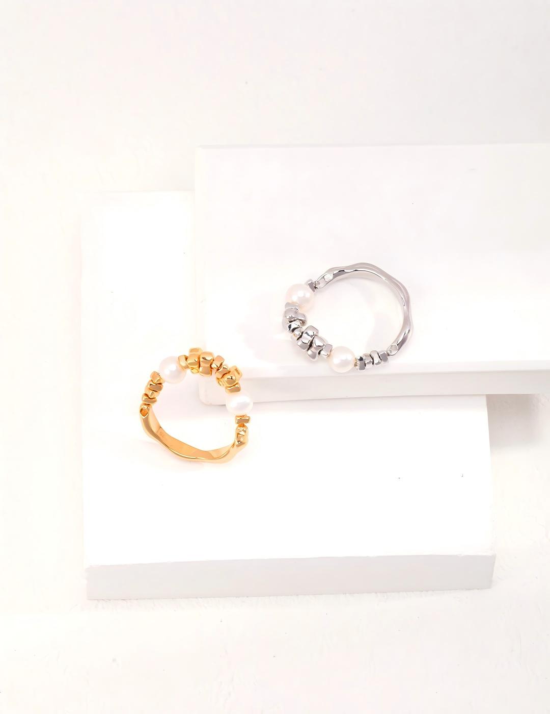 Broken Silver Pearl Ring — Sterling Silver, 18K Gold Vermeil, natural freshwater pearl | SENLORE