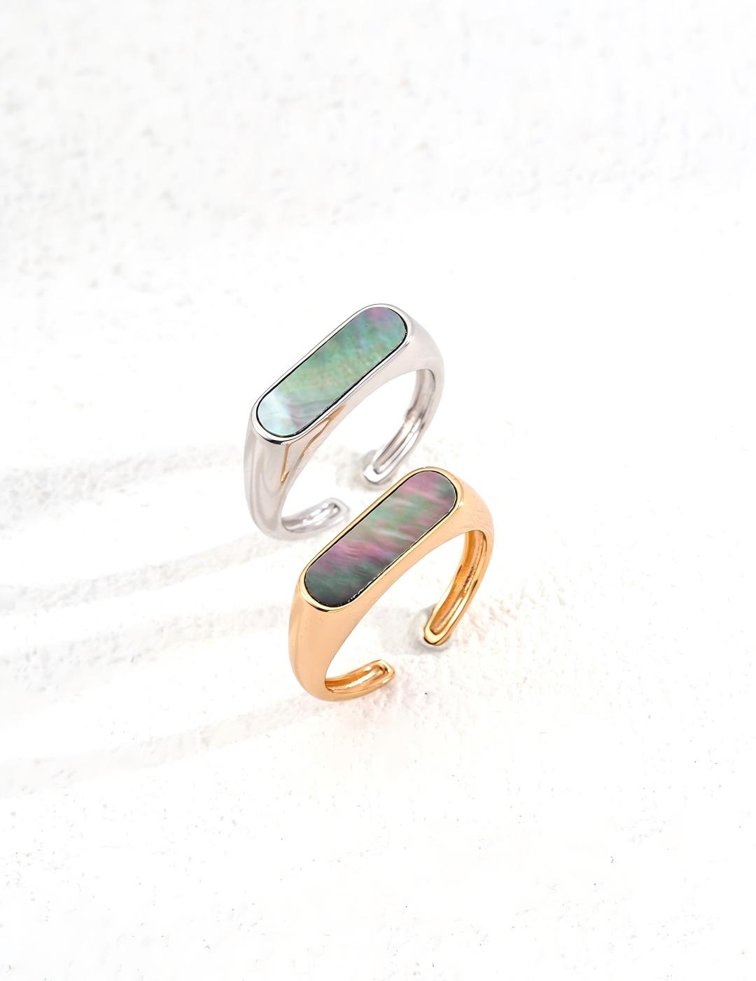 Minimal Black Shell Ring — Sterling Silver, 18K Gold Vermeil, black shell | SENLORE