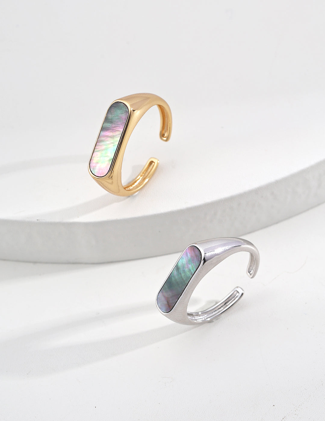 Minimal Black Shell Ring — Sterling Silver, 18K Gold Vermeil, black shell | SENLORE
