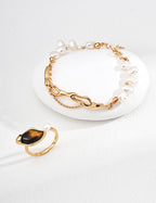 Tiger's Eye Willow Leaf Pearl Ring — 18K Gold Vermeil, natural freshwater pearl, tiger's eye, citrine | SENLORE