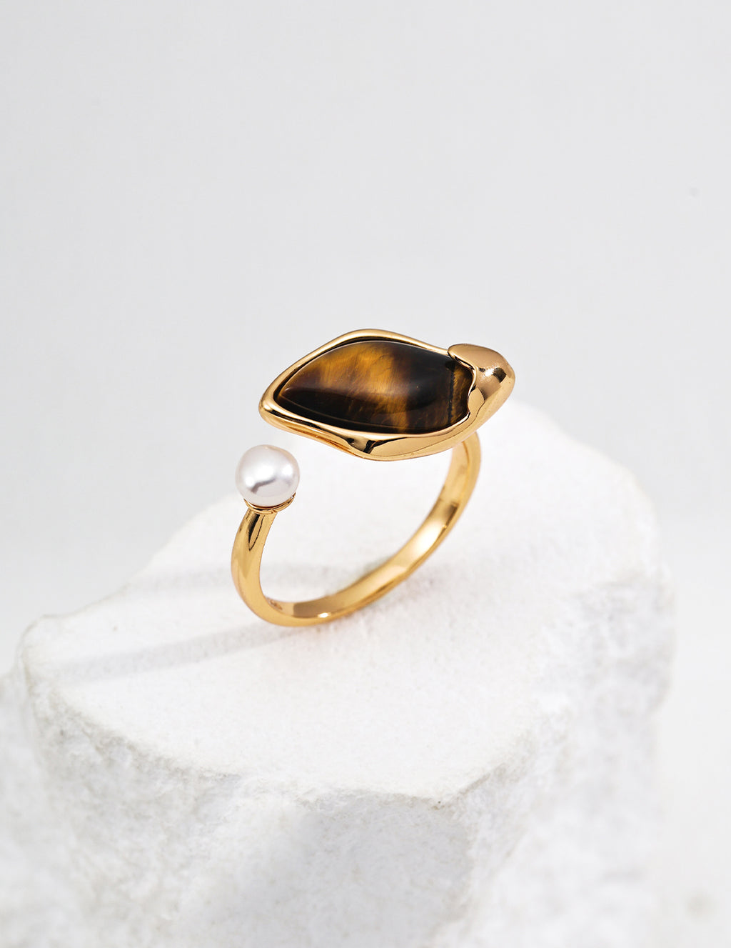 Tiger's Eye Willow Leaf Pearl Ring — 18K Gold Vermeil, natural freshwater pearl, tiger's eye, citrine | SENLORE