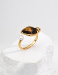 Tiger's Eye Willow Leaf Pearl Ring — 18K Gold Vermeil, natural freshwater pearl, tiger's eye, citrine | SENLORE