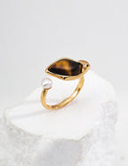 Tiger's Eye Willow Leaf Pearl Ring — 18K Gold Vermeil, natural freshwater pearl, tiger's eye, citrine | SENLORE