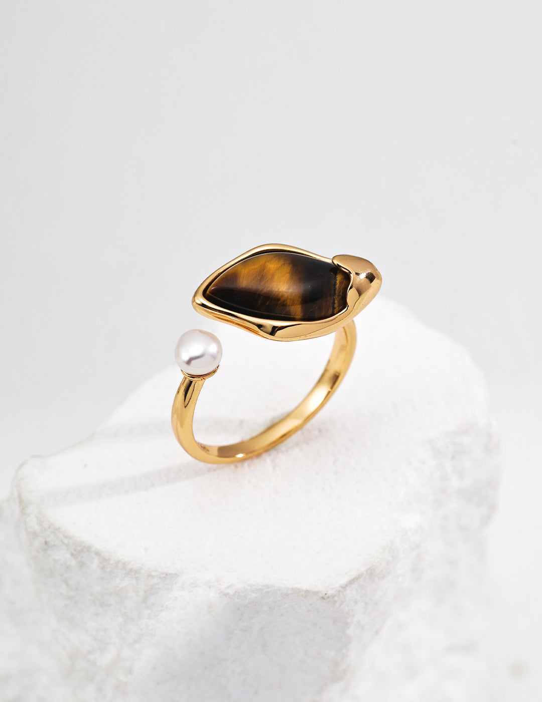 Tiger's Eye Willow Leaf Pearl Ring — 18K Gold Vermeil, natural freshwater pearl, tiger's eye, citrine | SENLORE