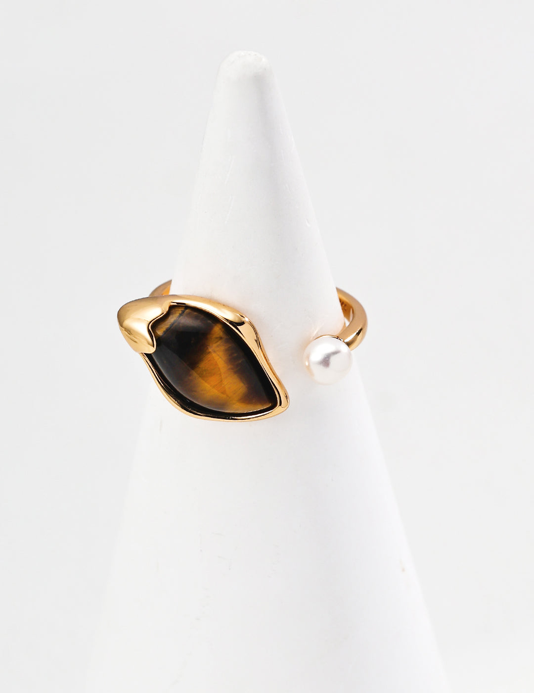 Tiger's Eye Willow Leaf Pearl Ring — 18K Gold Vermeil, natural freshwater pearl, tiger's eye, citrine | SENLORE