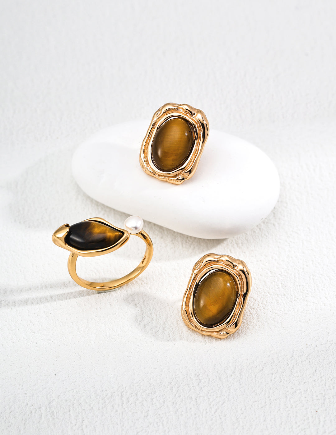 Tiger's Eye Willow Leaf Pearl Ring — 18K Gold Vermeil, natural freshwater pearl, tiger's eye, citrine | SENLORE
