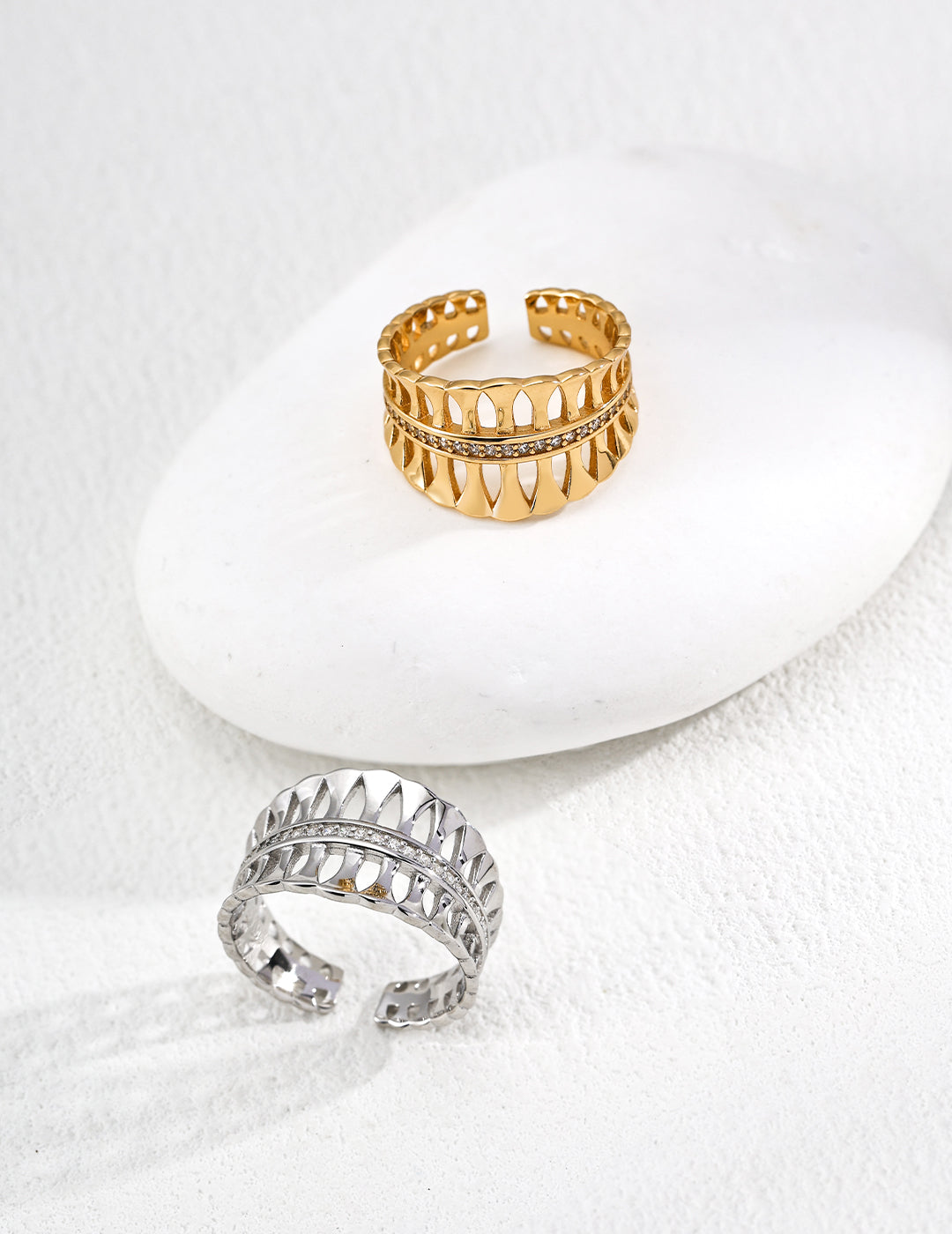 Palm Leaf Zircon Ring — Sterling Silver, 18K Gold Vermeil, cubic zirconia | SENLORE