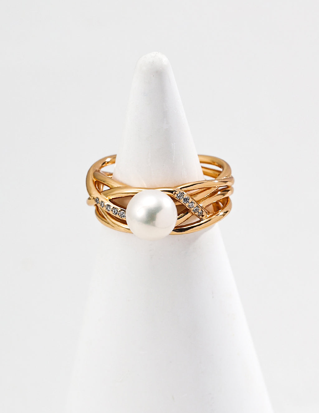 Line Pearl Zircon Ring — Sterling Silver, 18K Gold Vermeil, natural freshwater pearl, cubic zirconia | SENLORE