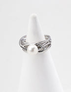 Line Pearl Zircon Ring — Sterling Silver, 18K Gold Vermeil, natural freshwater pearl, cubic zirconia | SENLORE