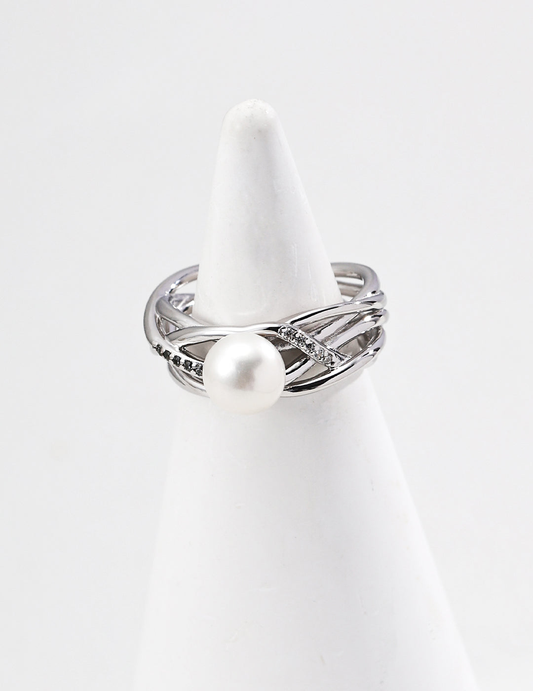 Line Pearl Zircon Ring — Sterling Silver, 18K Gold Vermeil, natural freshwater pearl, cubic zirconia | SENLORE