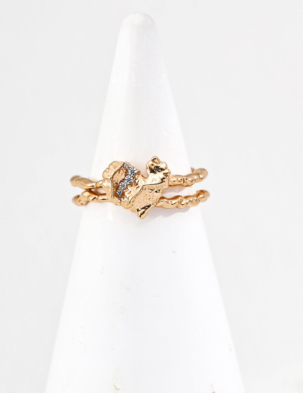 Heart Rock Texture Ring — 18K Gold Vermeil, cubic zirconia | SENLORE