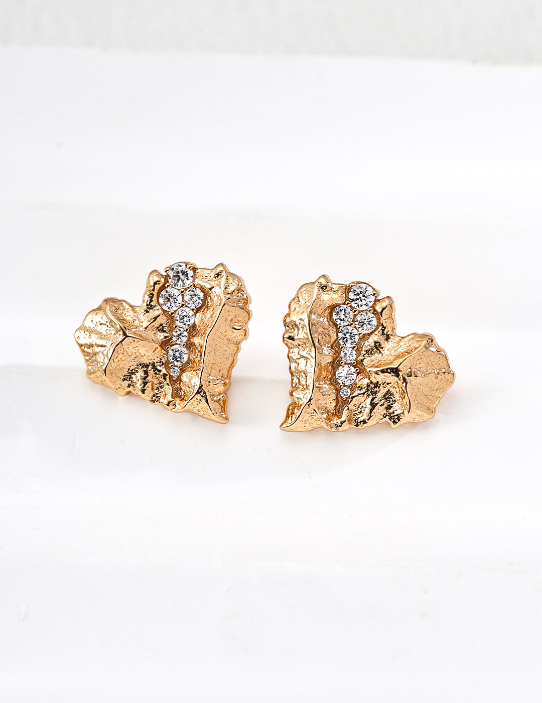 Heart Rock Texture Earrings — 18K Gold Vermeil, cubic zirconia | SENLORE