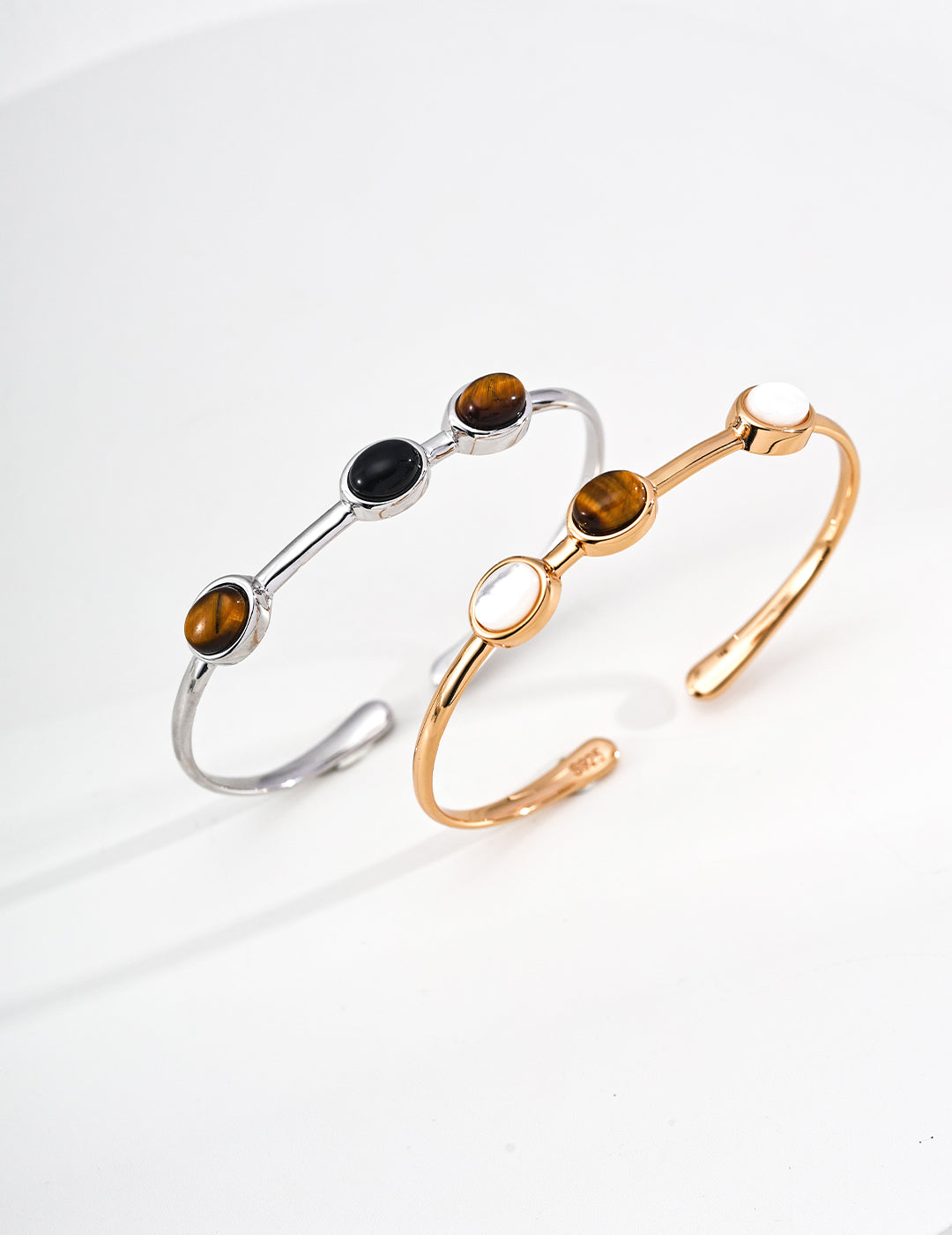 Tiger's Eye Fortune Bangle — 18K Gold Vermeil, tiger's eye, white shell | SENLORE