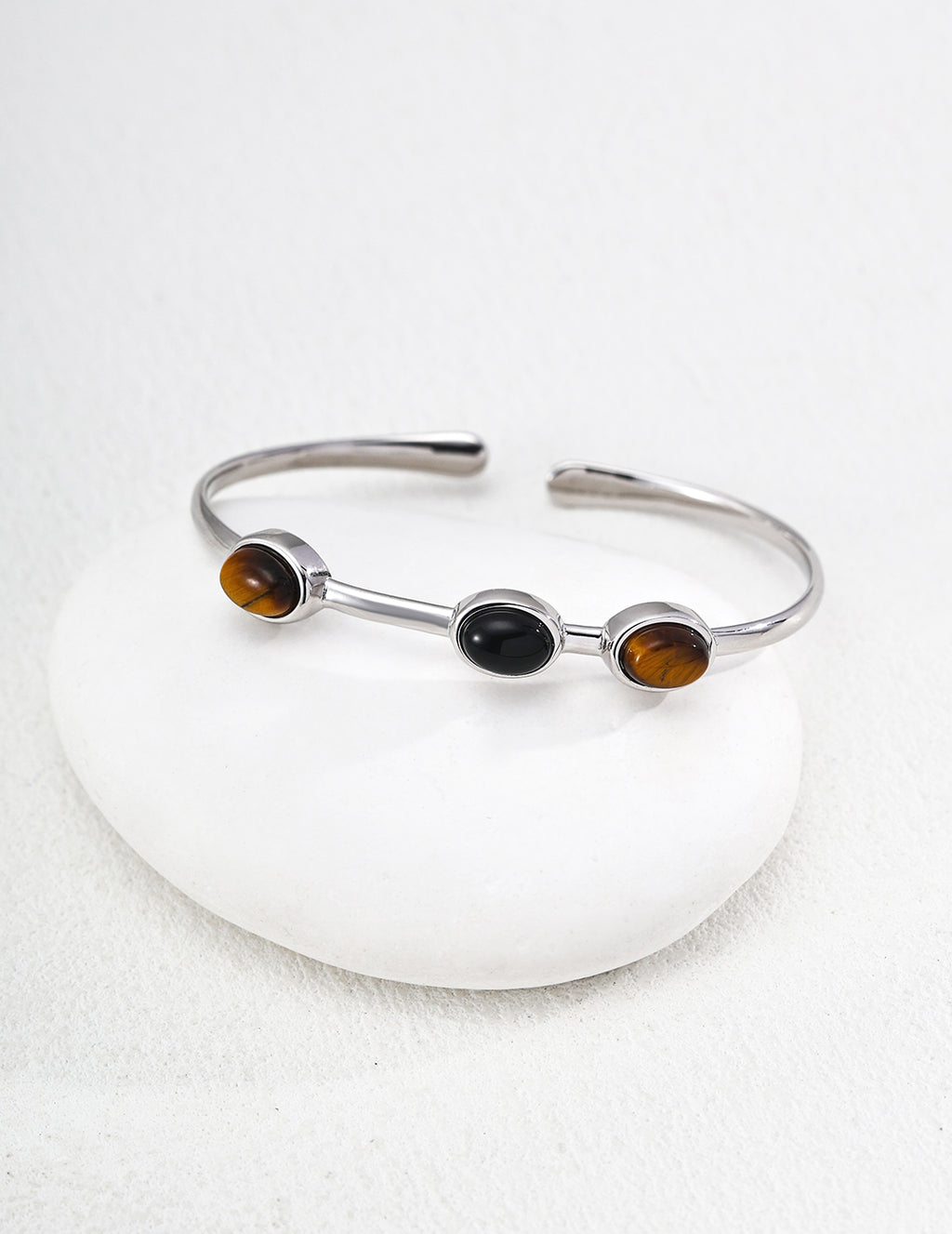 Tiger's Eye Fortune Bangle — 18K Gold Vermeil, tiger's eye, white shell | SENLORE