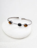 Tiger's Eye Fortune Bangle — 18K Gold Vermeil, tiger's eye, white shell | SENLORE
