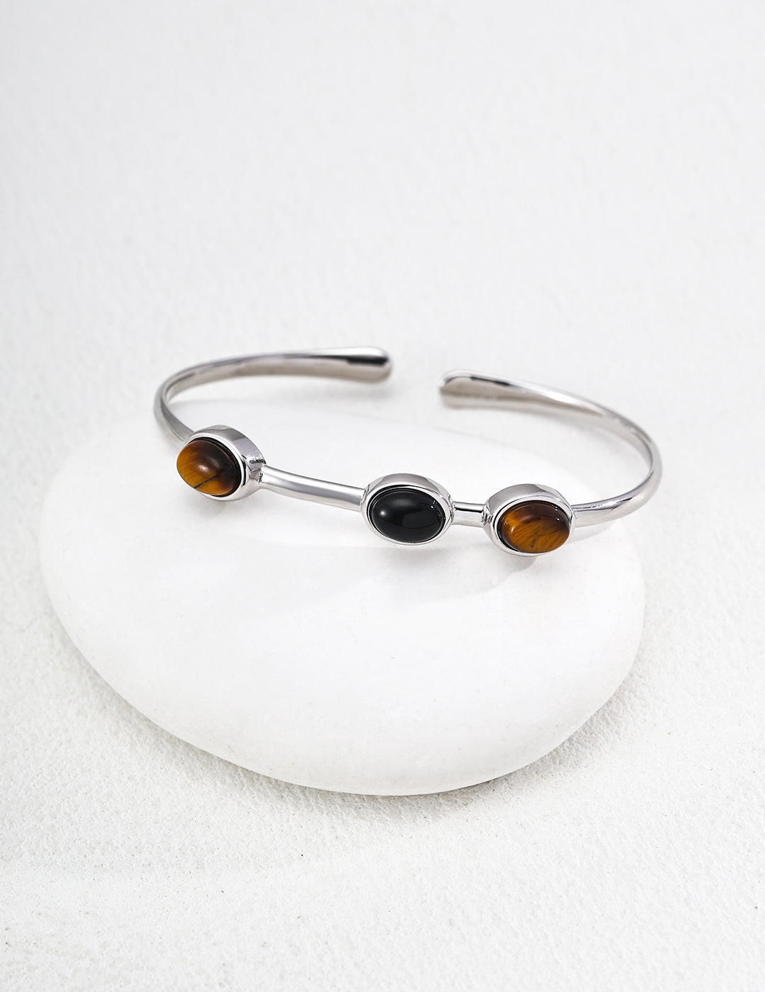 Tiger's Eye Fortune Bangle — 18K Gold Vermeil, tiger's eye, white shell | SENLORE