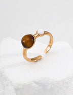 Tiger's Eye Fortune Ring — 18K Gold Vermeil, tiger's eye, white shell | SENLORE