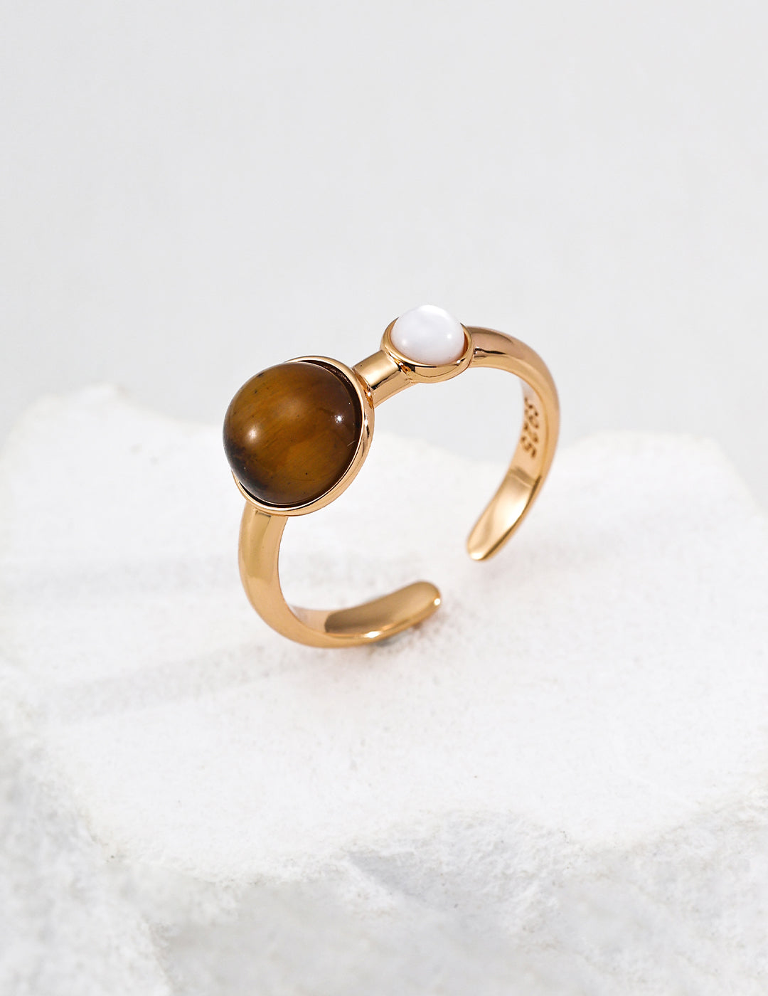 Tiger's Eye Fortune Ring — 18K Gold Vermeil, tiger's eye, white shell | SENLORE
