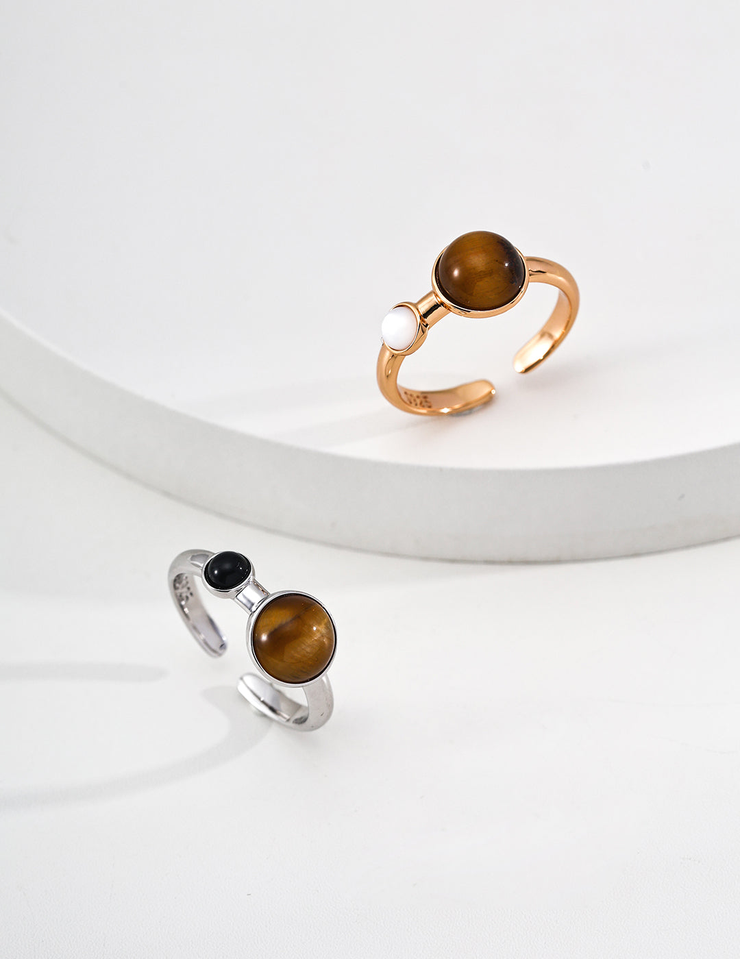 Tiger's Eye Fortune Ring — 18K Gold Vermeil, tiger's eye, white shell | SENLORE