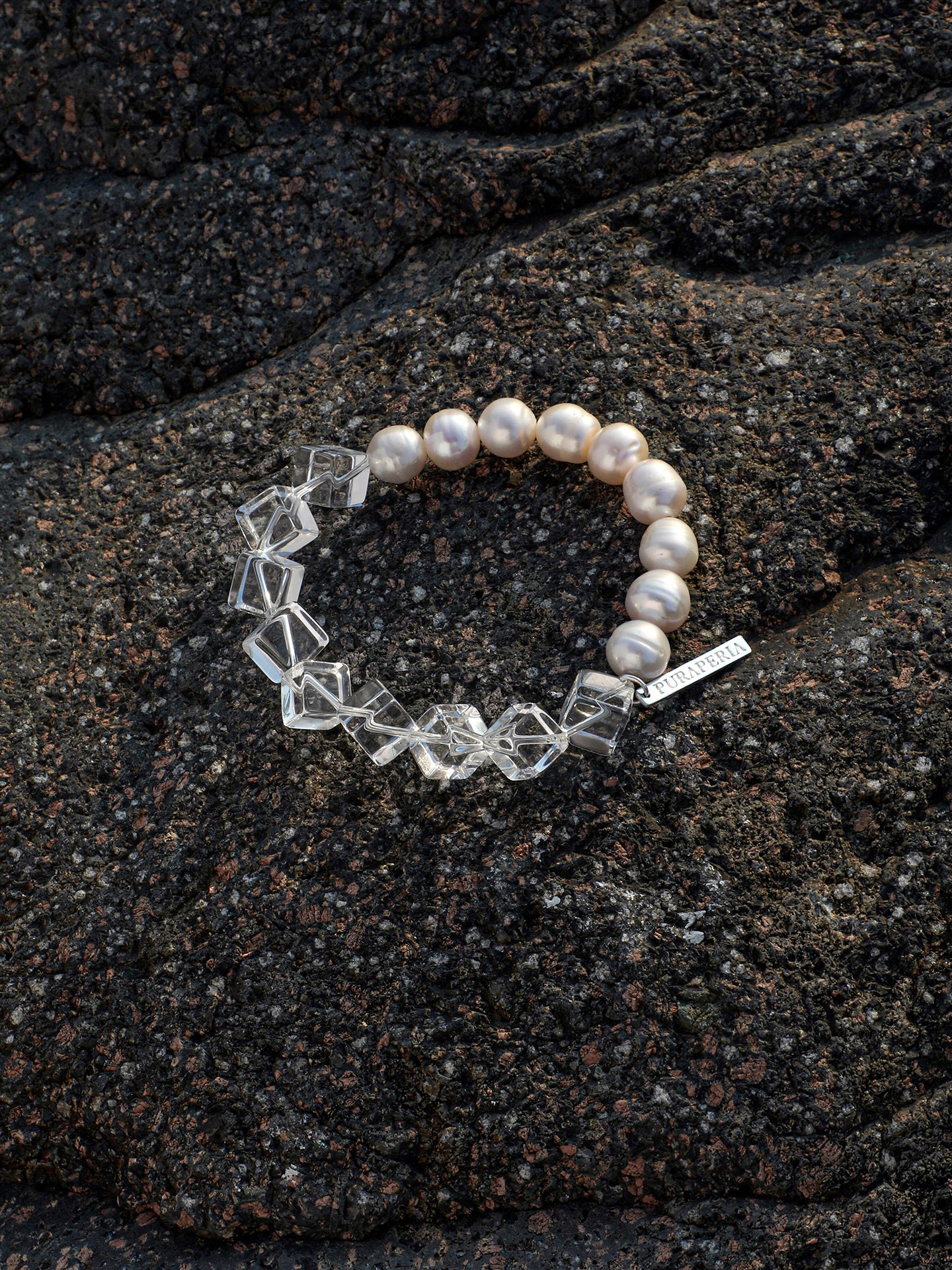 Sugar-Cube White Crystal Pearl Bracelet — freshwater pearl & white crystal rhombus cube & S925 Sterling Silver | SENLORE
