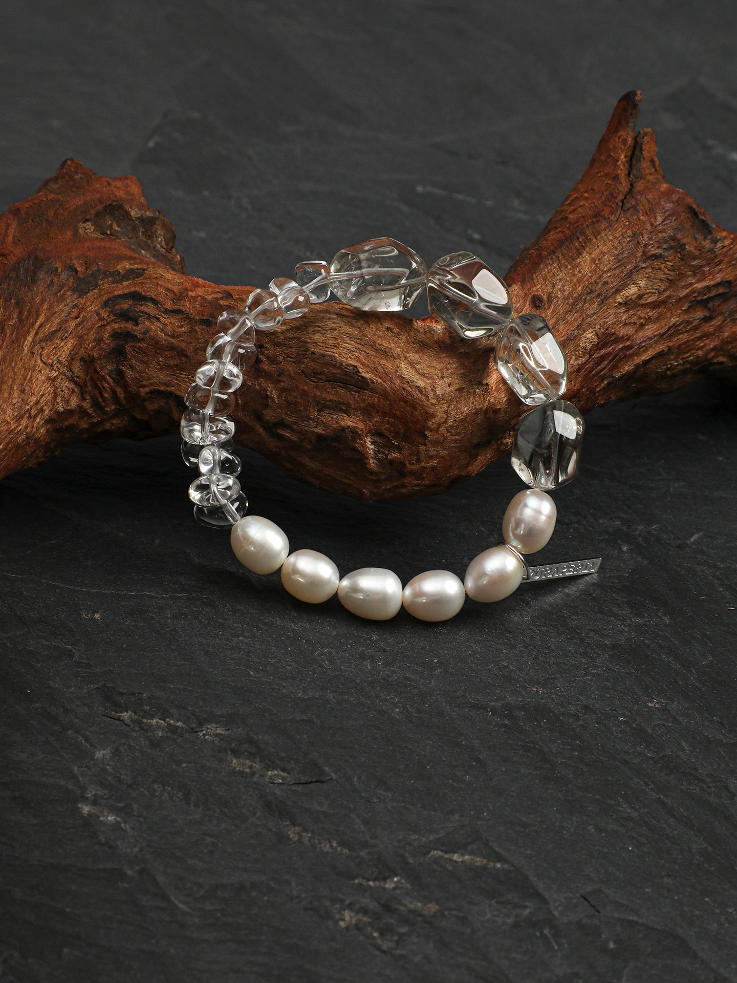 White Moonlight Crystal Bracelet — white seed beads, green quartz freeform nuggets... | SENLORE