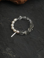 White Moonlight Crystal Bracelet — white seed beads, green quartz freeform nuggets... | SENLORE