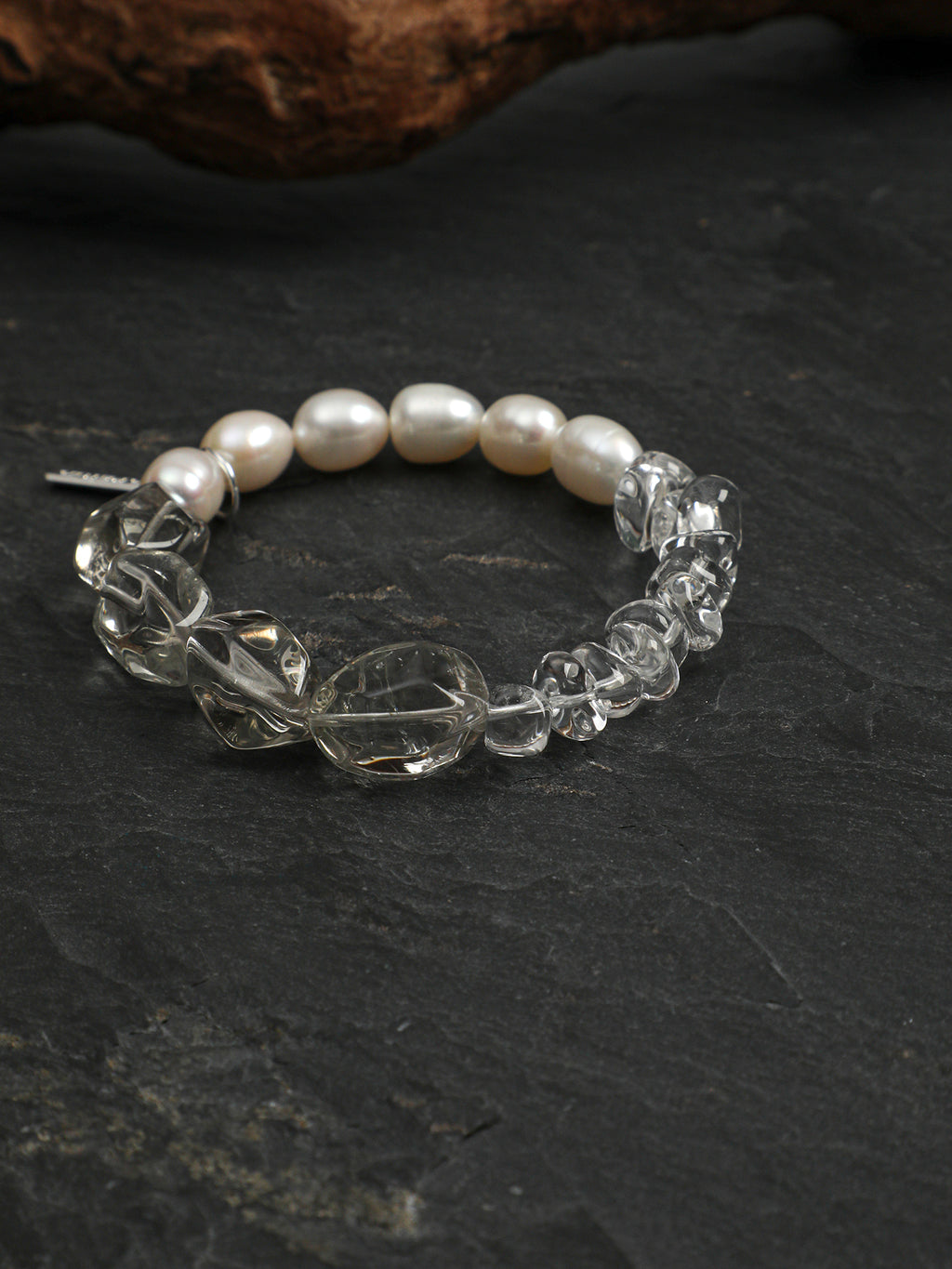 White Moonlight Crystal Bracelet — white seed beads, green quartz freeform nuggets... | SENLORE
