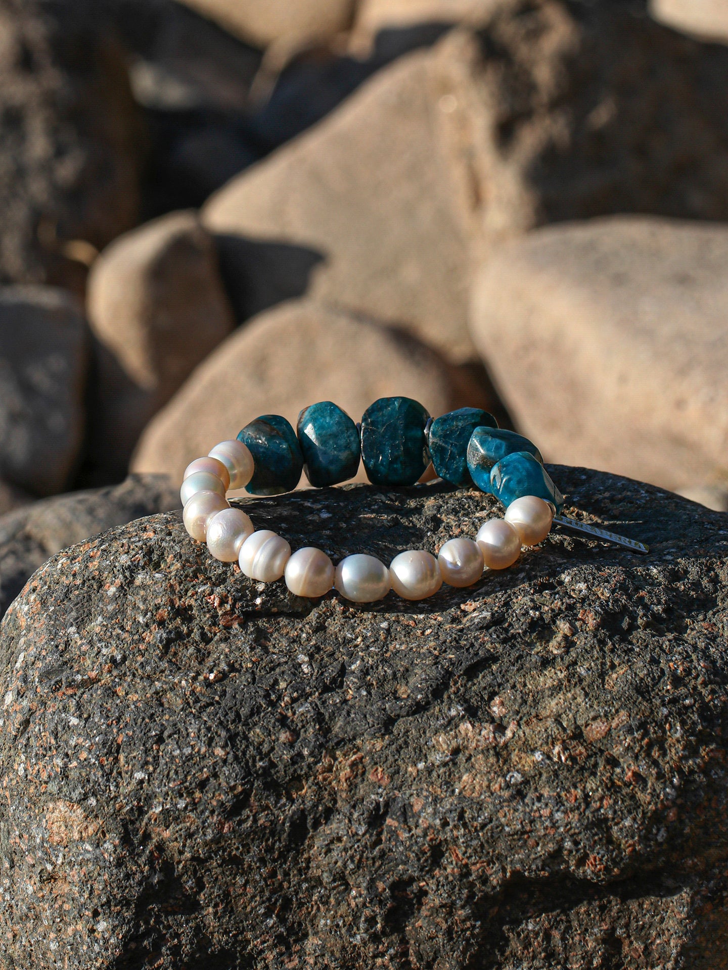 Blue Apatite Freeform Pearl Bracelet — freshwater pearl, blue apatite freeform, sterling si... | PuraPerla