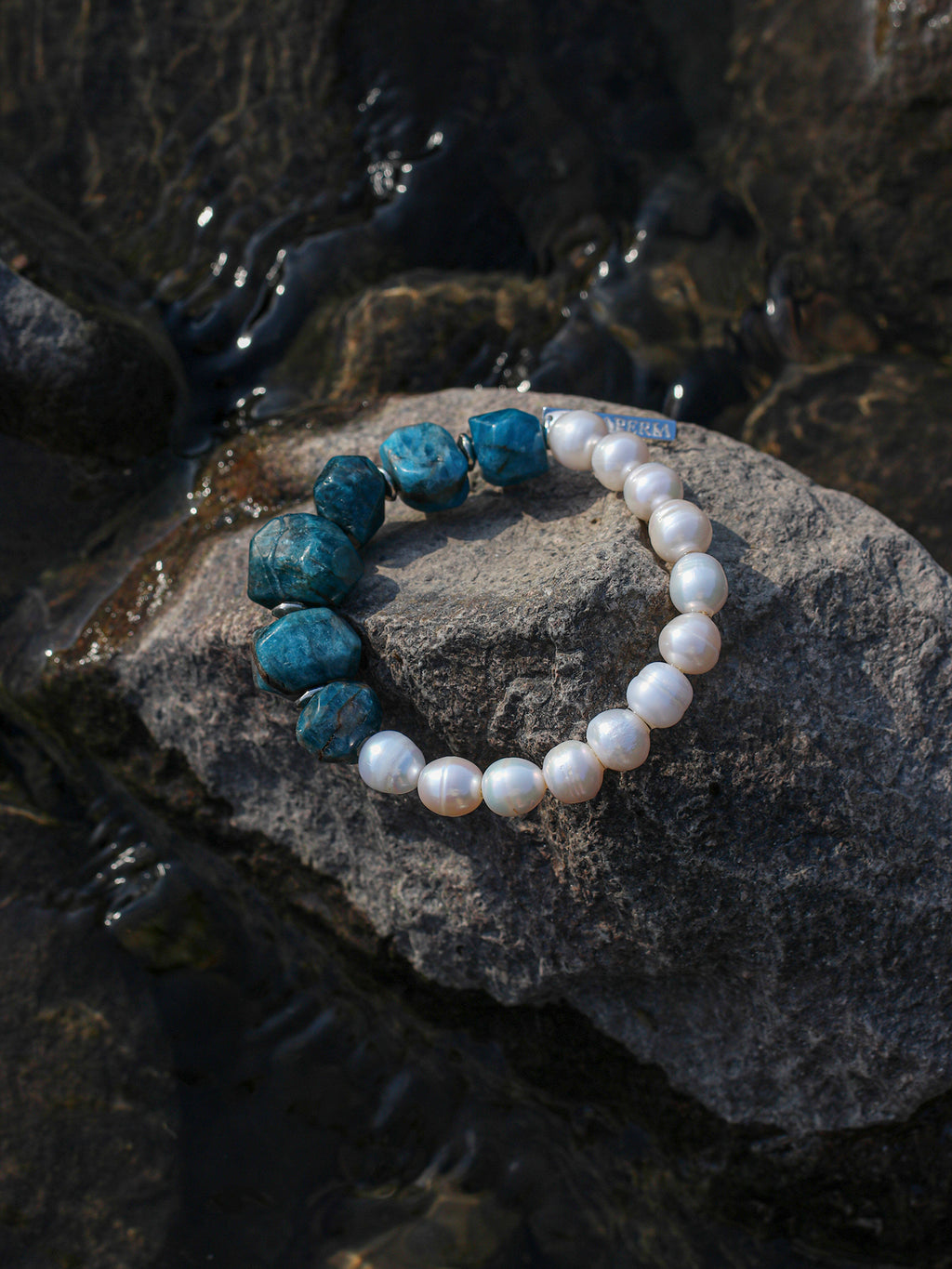 Blue Apatite Freeform Pearl Bracelet — freshwater pearl, blue apatite freeform, sterling si... | PuraPerla