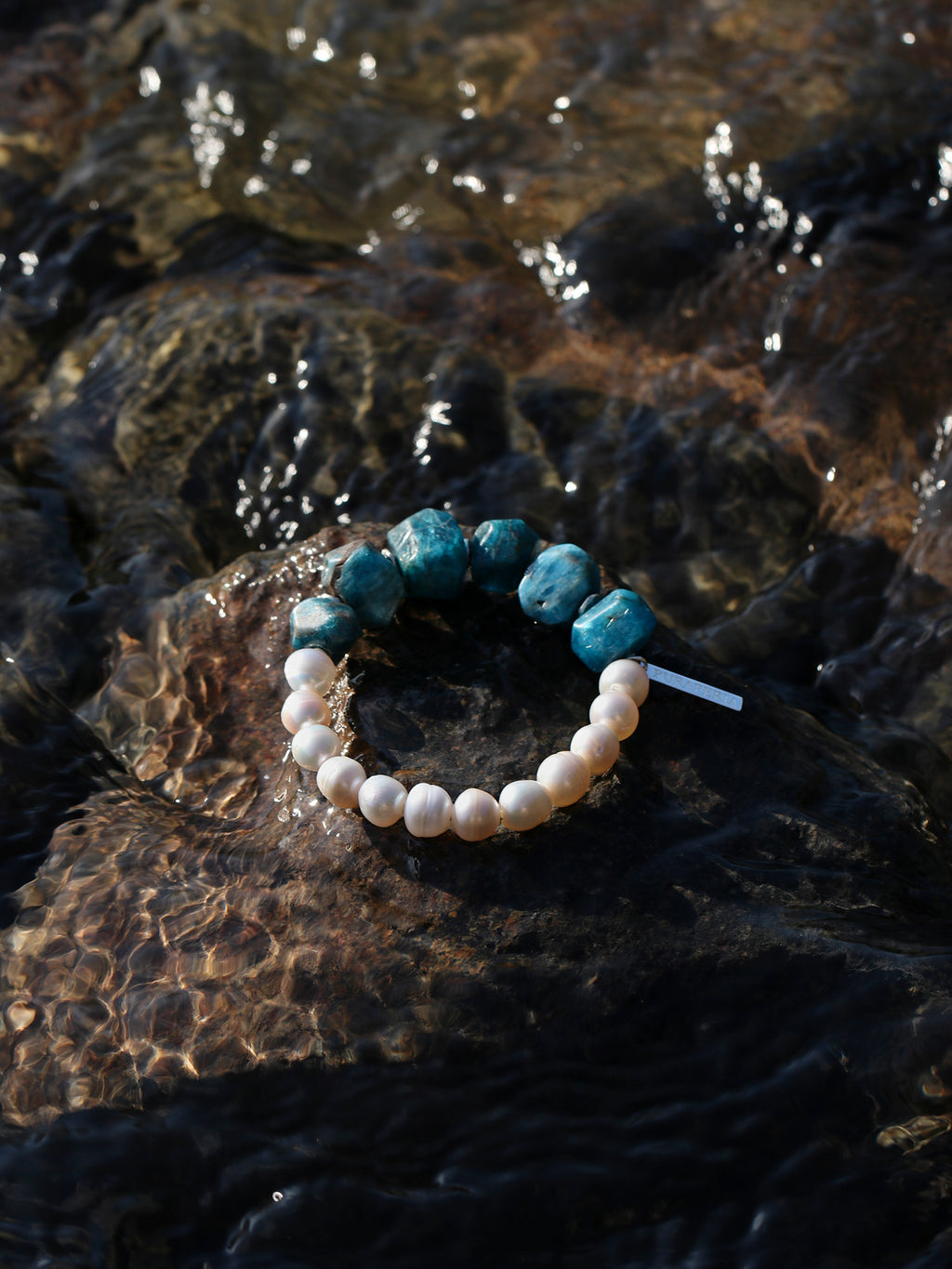 Blue Apatite Freeform Pearl Bracelet — freshwater pearl, blue apatite freeform, sterling si... | PuraPerla