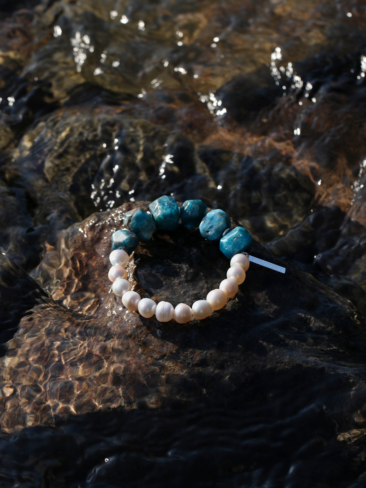 Blue Apatite Freeform Pearl Bracelet — freshwater pearl, blue apatite freeform, sterling si... | PuraPerla