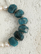 Blue Apatite Freeform Pearl Bracelet — freshwater pearl, blue apatite freeform, sterling si... | PuraPerla