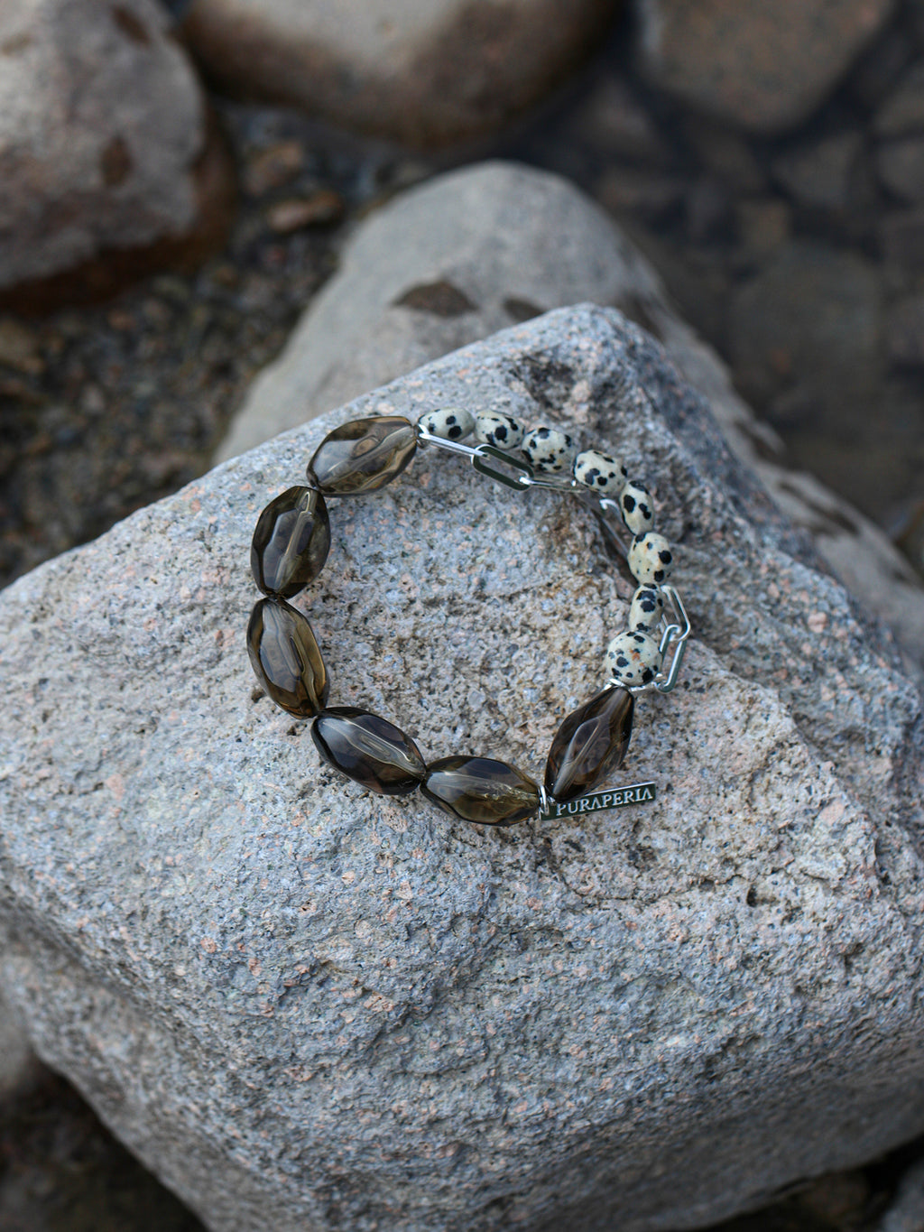 Smoky Quartz Dot Crystal Bracelet — large freeform smoky quartz & disc stone & S925 Sterling Silver | SENLORE