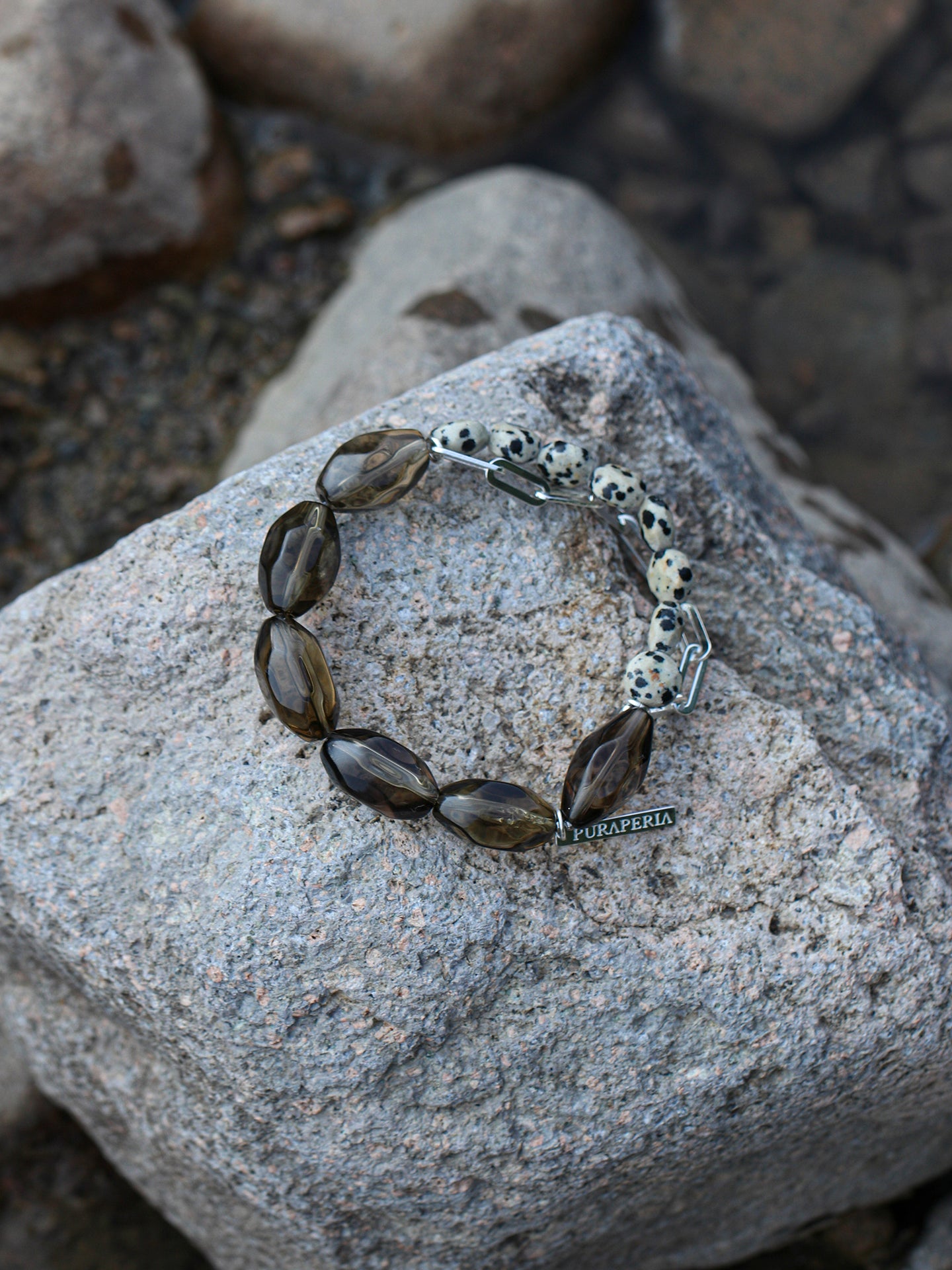 Smoky Quartz Dot Crystal Bracelet — large freeform smoky quartz & disc stone & S925 Sterling Silver | SENLORE