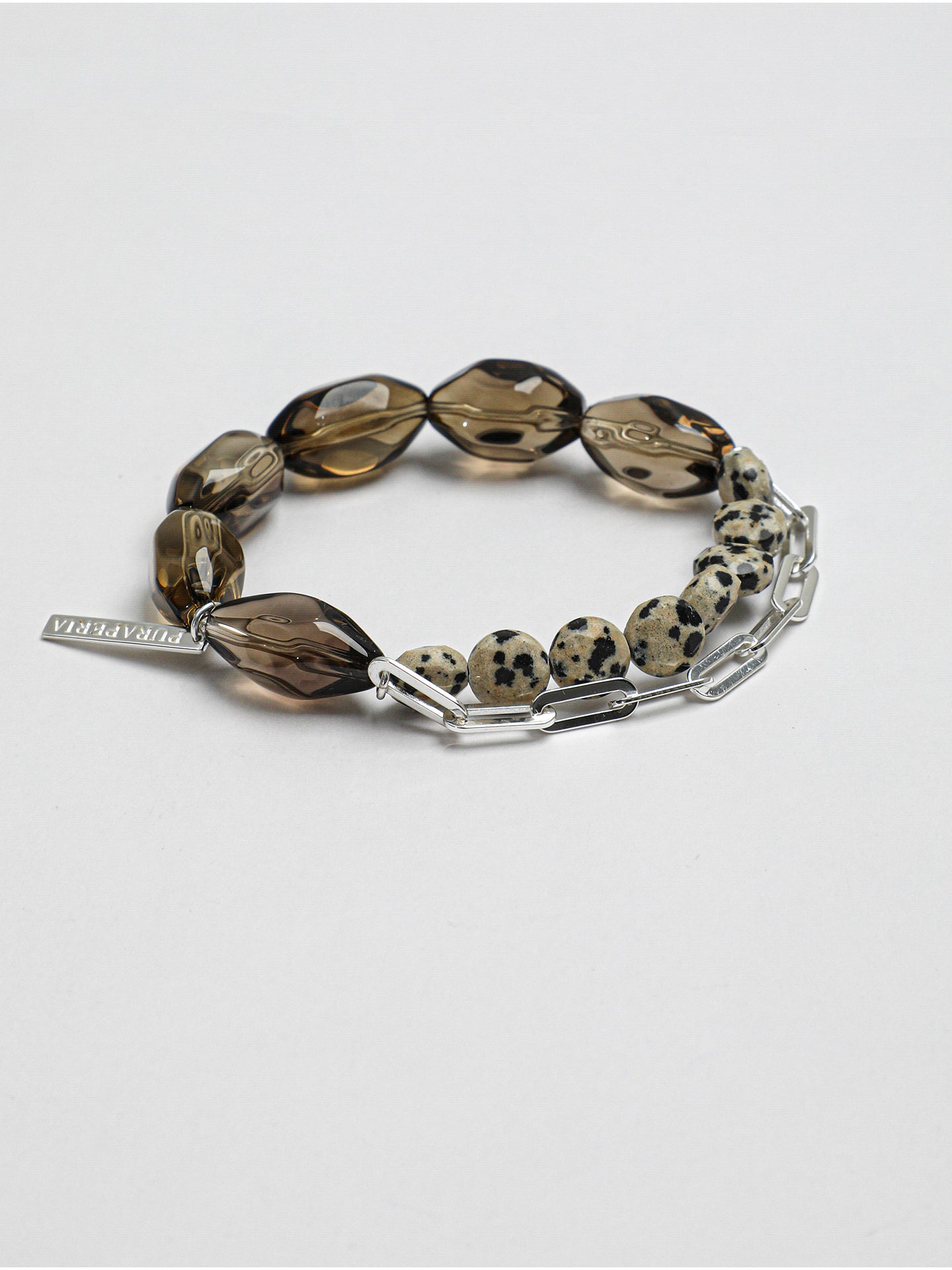 Smoky Quartz Dot Crystal Bracelet — large freeform smoky quartz & disc stone & S925 Sterling Silver | SENLORE