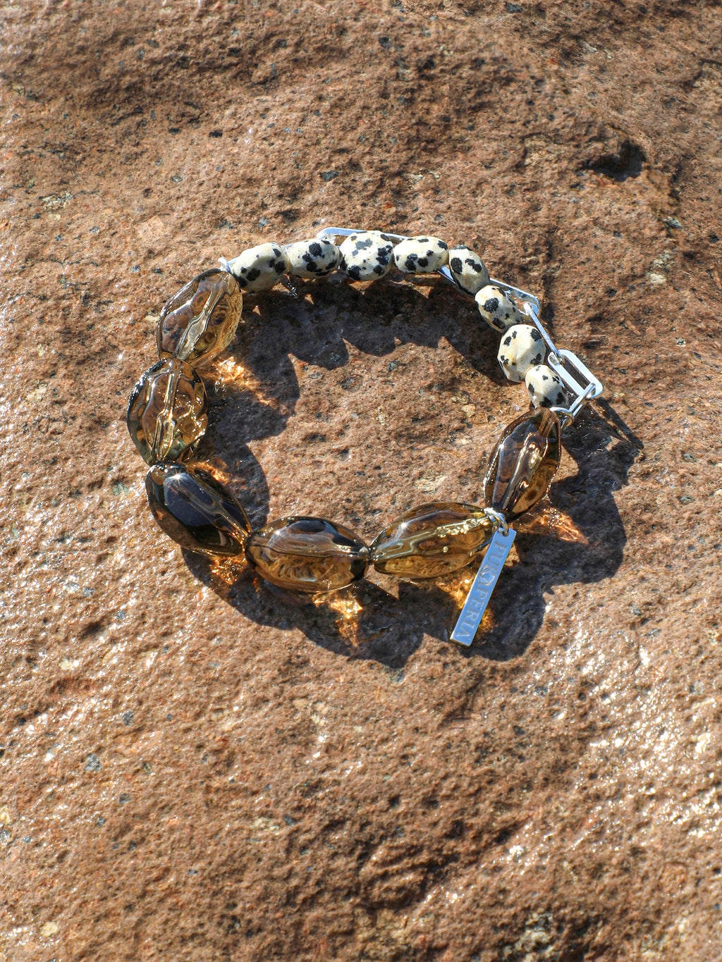 Smoky Quartz Dot Crystal Bracelet — large freeform smoky quartz & disc stone & S925 Sterling Silver | SENLORE