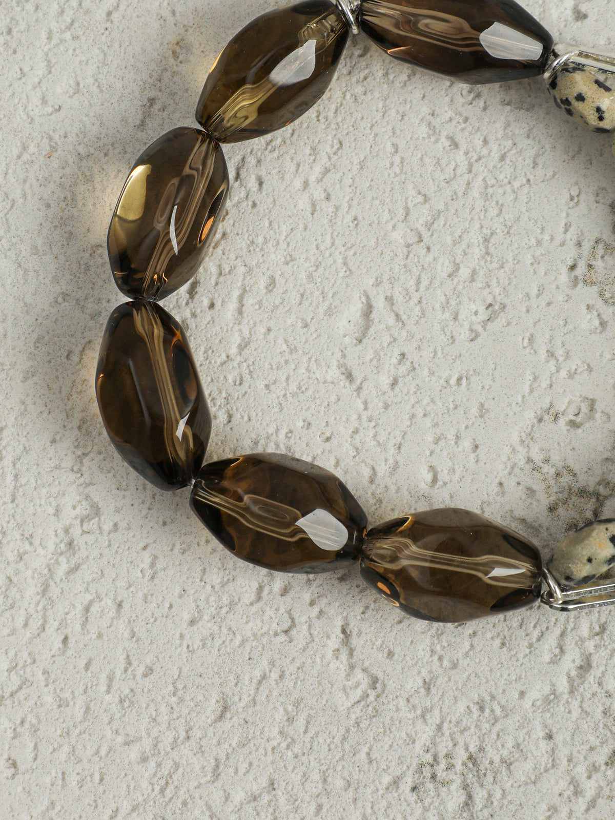 Smoky Quartz Dot Crystal Bracelet — large freeform smoky quartz & disc stone & S925 Sterling Silver | SENLORE
