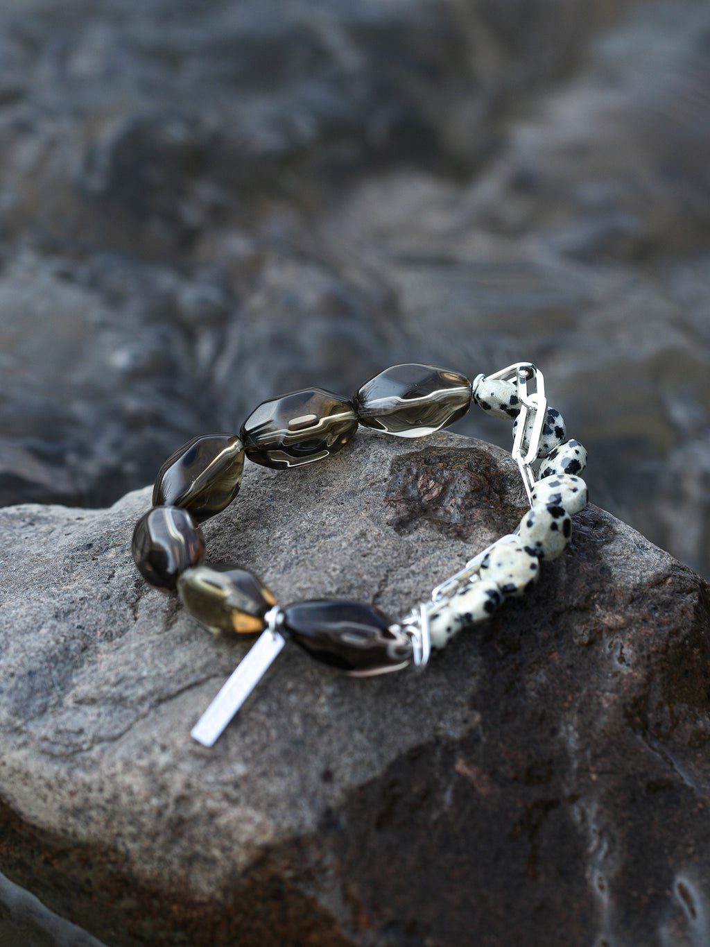 Smoky Quartz Dot Crystal Bracelet — large freeform smoky quartz & disc stone & S925 Sterling Silver | SENLORE
