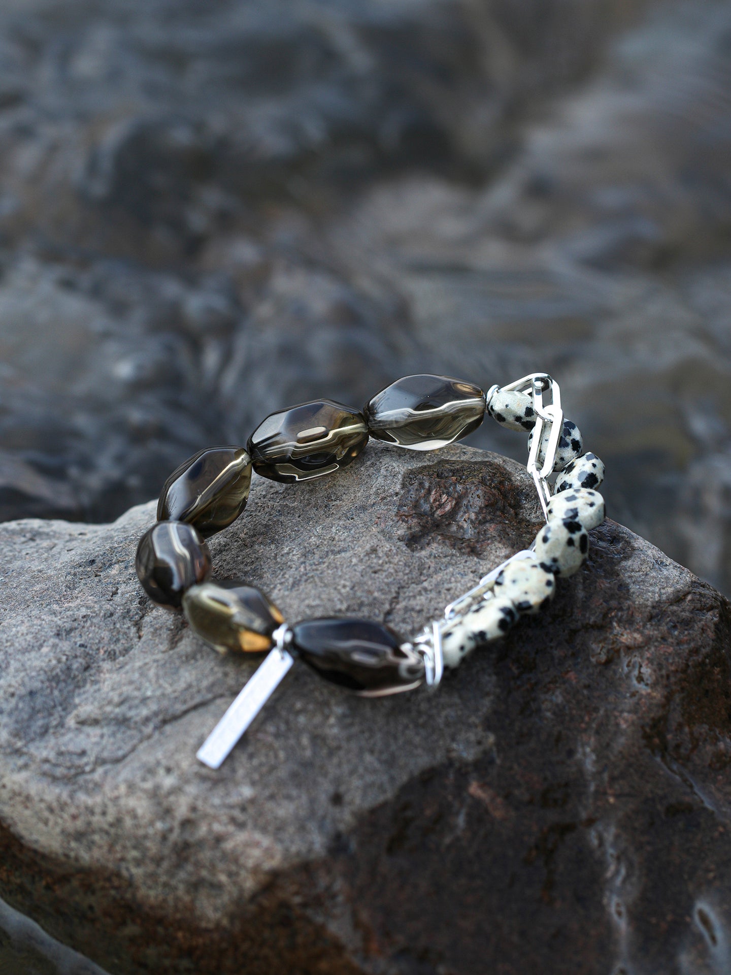 Smoky Quartz Dot Crystal Bracelet — large freeform smoky quartz & disc stone & S925 Sterling Silver | SENLORE