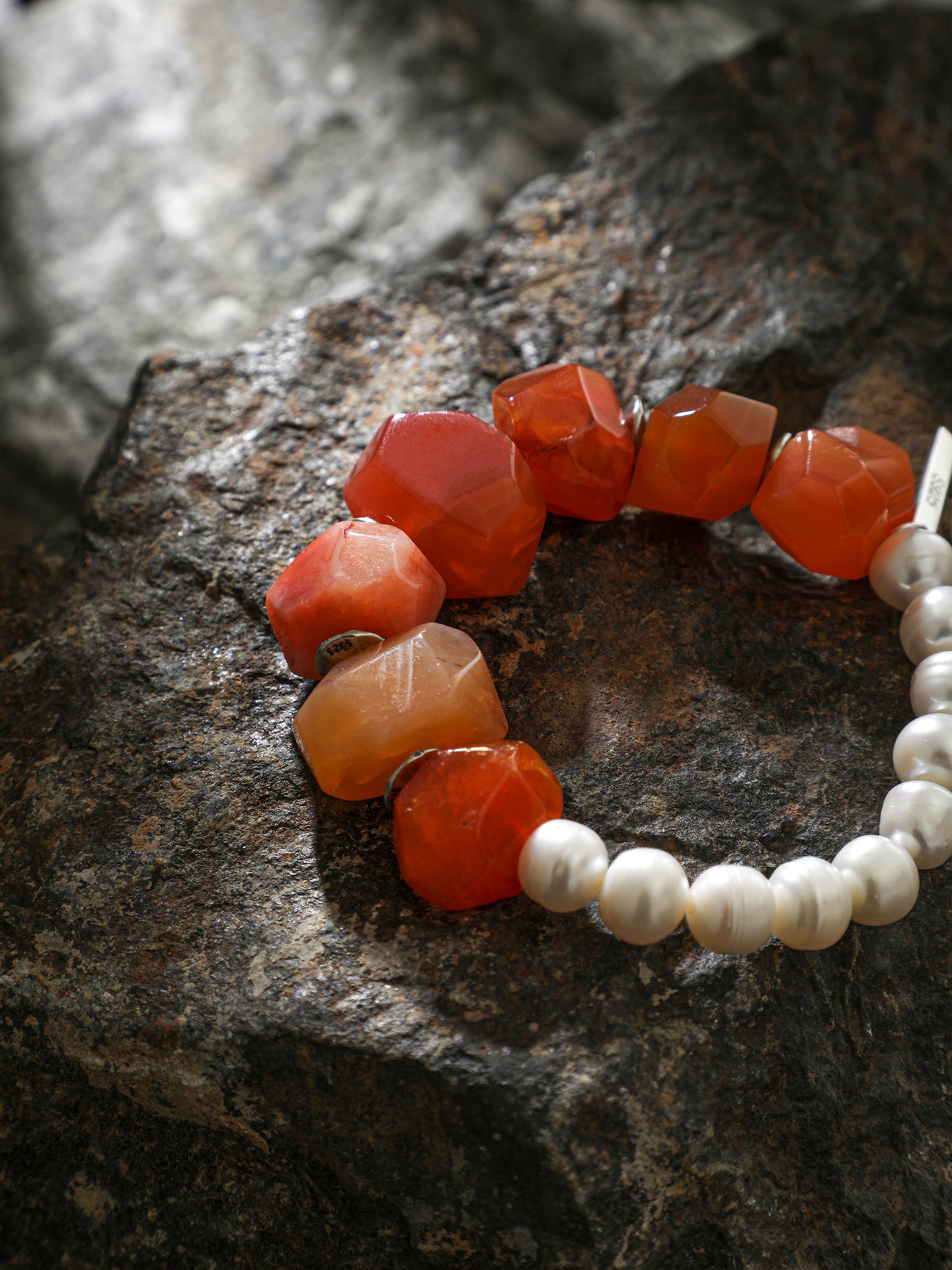 Red Agate Pearl Bracelet — Persian red agate & natural freshwater pearl & S925 Sterling Silver | SENLORE