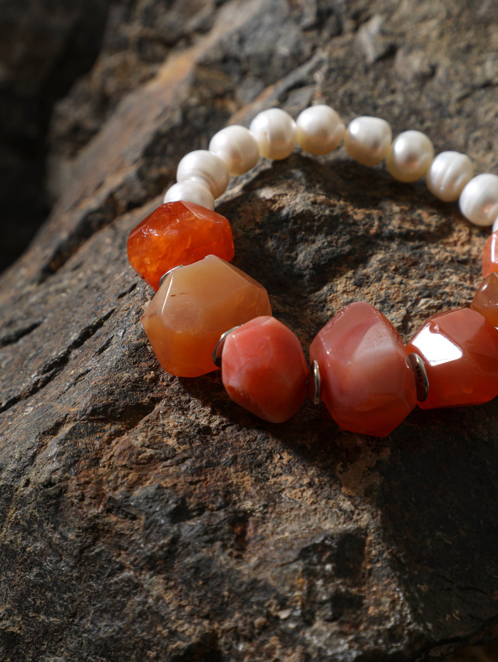 Red Agate Pearl Bracelet — Persian red agate & natural freshwater pearl & S925 Sterling Silver | SENLORE
